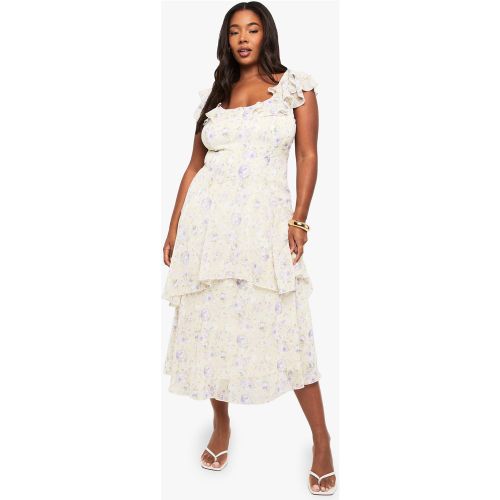 Grande Taille - Robe Longue Fleurie Et Volants - 44 - boohoo - Modalova