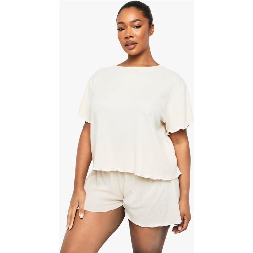 Grande Taille - Ensemble De Pyjama Côtelé Avec Short - Blanc Écru - 44, Blanc Écru - boohoo - Modalova