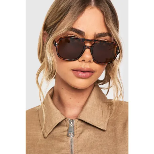 Lunettes De Soleil Aviateur Oversize Écaille De Tortue - One Size - boohoo - Modalova