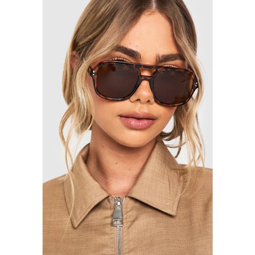 Lunettes De Soleil Aviateur Oversize Écaille De Tortue - One Size - boohoo - Modalova