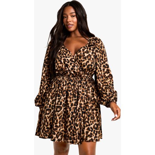 Grande Taille - Robe Babydoll Léopard - 44 - boohoo - Modalova