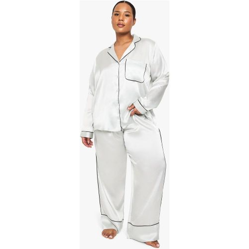 Grande Taille - Ensemble De Pyjama Satiné À Surpiqûres Contrastantes - 44 - boohoo - Modalova