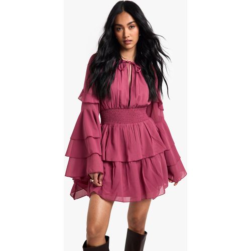 Robe Courte En Mousseline De Soie À Volants - 36 - boohoo - Modalova