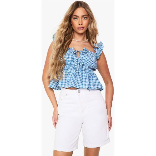 Top Péplum À Volants Et Imprimé Vichy - 34 - boohoo - Modalova
