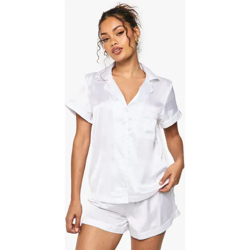 Ensemble De Pyjama Satiné Avec Chemise À Manches Courtes Et Pantalon - 34 - boohoo - Modalova