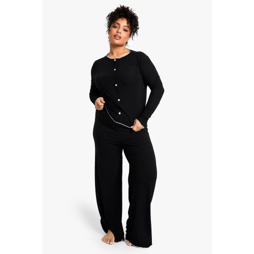 Grande Taille - Ensemble De Pyjama Côtelé À Boutons Contrastants - 44 - boohoo - Modalova