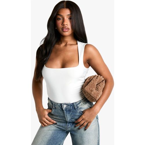 Body Soyeux Épais À Col Carré - Blanc Écru - 34, Blanc Écru - boohoo - Modalova