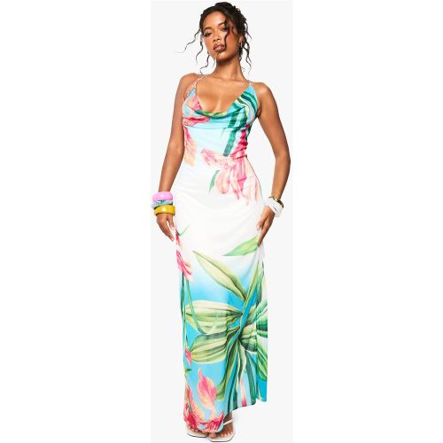 Mesh Tropical Print Cowl Maxi Dress - 38 - boohoo - Modalova