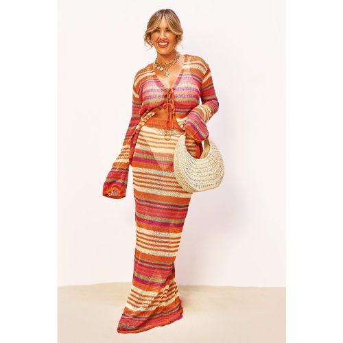 Ensemble De Plage Avec Top Rayé En Maille Et Jupe Longue - M - boohoo - Modalova