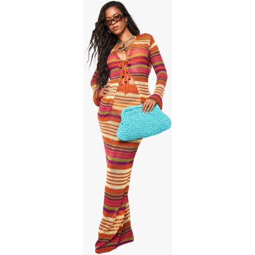 Ensemble De Plage Avec Top Rayé En Maille Et Jupe Longue - S - boohoo - Modalova