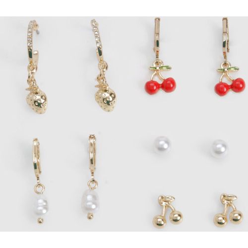 Lot De 5 Paires De Boucles D'Oreilles À Perle Et Fruit - One Size - boohoo - Modalova