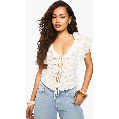 Top Fleuri Noué - Blanc - S, Blanc - boohoo - Modalova