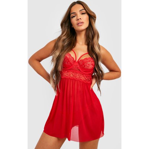 Saint-Valentin - Ensemble De Lingerie Avec Nuisette En Dentelle Et String - M - boohoo - Modalova