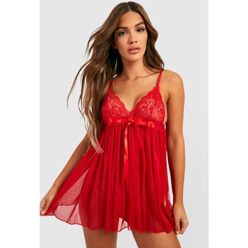 Saint-Valentin - Ensemble De Lingerie Avec Nuisette À Nœud Et String - S - boohoo - Modalova