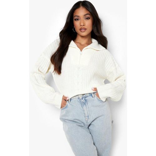 Petite" - Pull Ample En Maille Épaisse À Zip - S - boohoo - Modalova