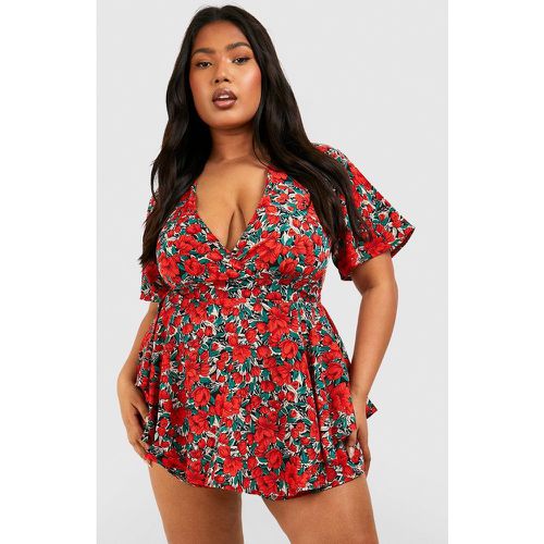 Grande Taille - Combishort Cache-Cœur À Fleurs - 46 - boohoo - Modalova