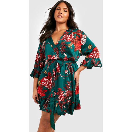 Grande Taille - Robe Cache-Cœur À Ceinture Et Motif Fleuri - 54 - boohoo - Modalova