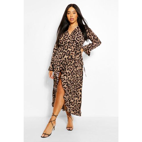 Grande Taille - Robe Mi Longue Portefeuille Léopard - 28 - boohoo - Modalova