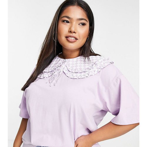 T-shirt oversize double épaisseur avec col à damier - Neon Rose Plus - Modalova