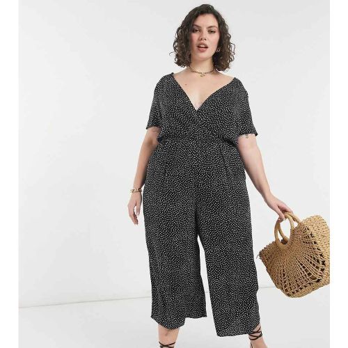 ASOS DESIGN Curve - Combinaison jupe-culotte cache-cœur à pois - Noir et blanc - ASOS Curve - Modalova