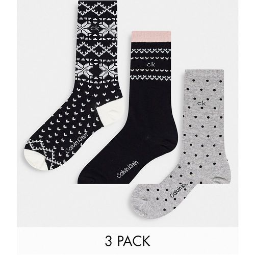 Coffret-cadeau de 3 paires de chaussettes motif jacquard - Calvin Klein - Modalova