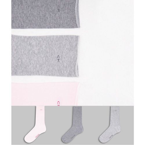 Lot de 3 paires de chaussettes montantes - Rose et gris mélangé - Calvin Klein - Modalova