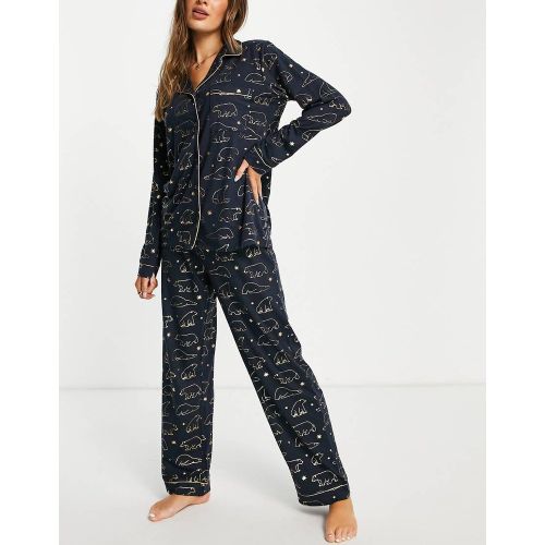 Pyjama avec pantalon et top à revers en jersey écologique - Doré métallisé à imprimé ours polaire - Chelsea Peers - Modalova