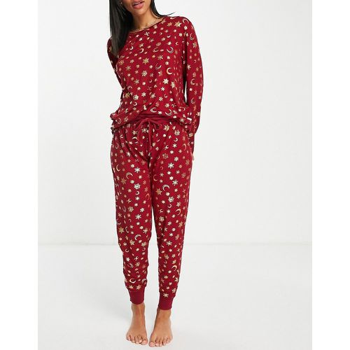 Pyjama avec top manches longues et jogger imprimé céleste en polyester écologique - Lie-de-vin et doré - Chelsea Peers - Modalova