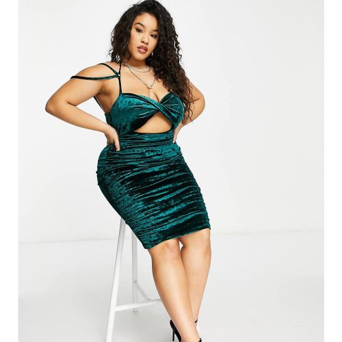 Robe mi-longue en velours froncé à découpes au buste - émeraude - Club L London Plus - Modalova