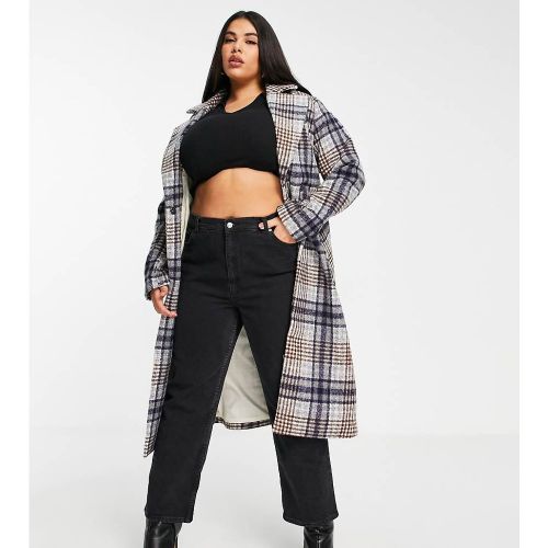 Manteau long à carreaux en laine mélangée avec ceinture à pampilles - Fashion Union Plus - Modalova