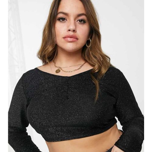 Crop top pailleté d'ensemble à épaules dénudées et manches longues - Fashionkilla Plus - Modalova
