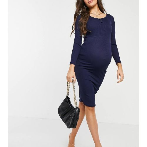 Flounce - Robe mi-longue côtelée de maternité à boutons - Bleu - Flounce London Maternity - Modalova