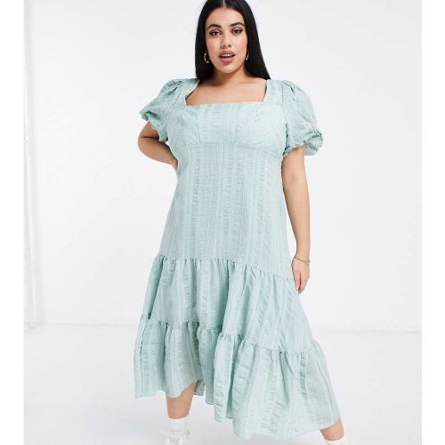 Robe longueur mollet à manches bouffantes, encolure carrée et nœud dans le dos - Menthe douce - Forever New Curve - Modalova