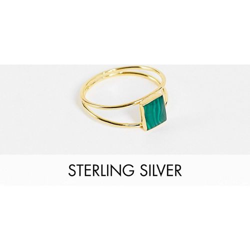 Bague à double anneau en argent massif plaqué or avec pierre verte - Kingsley Ryan - Modalova