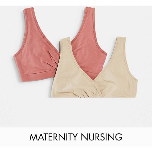 Mom - Lot de 2 soutiens-gorge d'allaitement de nuit en coton biologique - Rouge poudré et rose - Lindex - Modalova