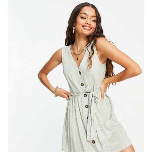 Exclusivité - Robe courte boutonnée sur le devant avec ceinture à nouer - Vert sauge à pois - Pieces Petite - Modalova