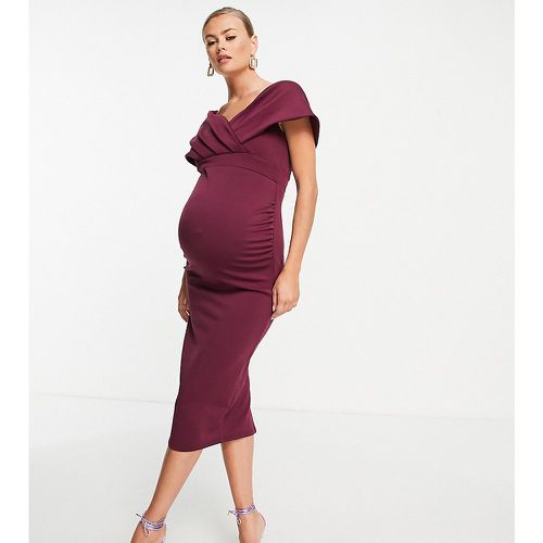 True Maternity - Robe mi-longue moulante à épaules croisées - Prune - True Violet Maternity - Modalova