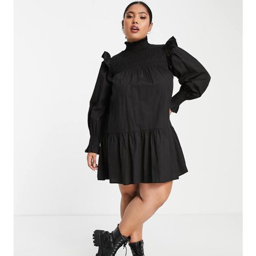 Violet Romance Plus - Robe courte en coton froncée devant avec col montant - Violet Romance Curve - Modalova