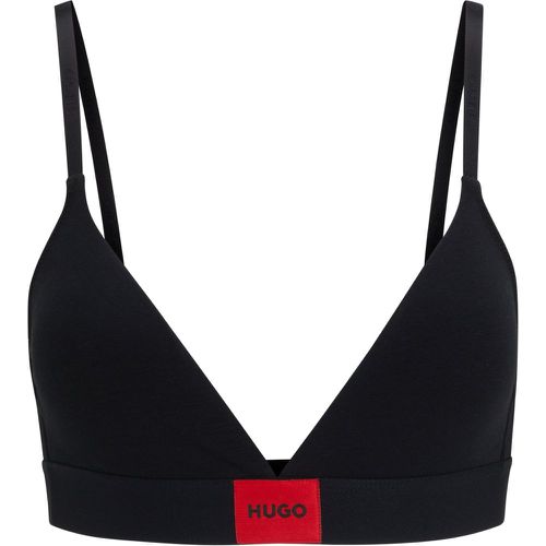 Soutien-gorge triangle en coton stretch avec étiquette logotée rouge - HUGO - Modalova