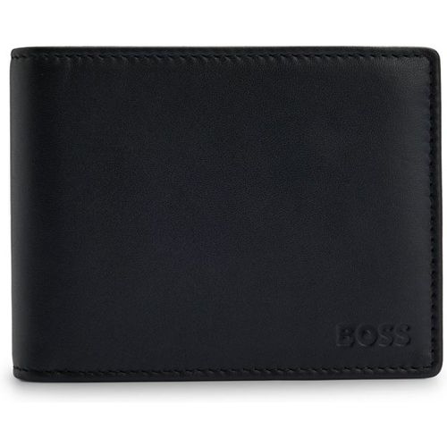 Portefeuille à trois volets en cuir avec logo emé et poche pour la monnaie - Boss - Modalova