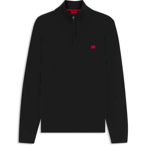Pull en coton à encolure zippée et étiquette logotée rouge - HUGO - Modalova