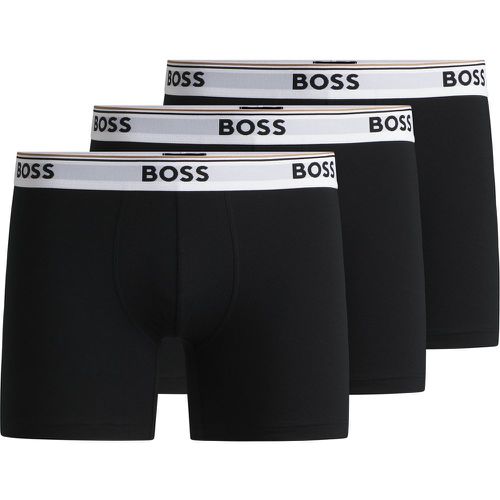 Lot de trois boxers longs en coton stretch avec logos - Boss - Modalova