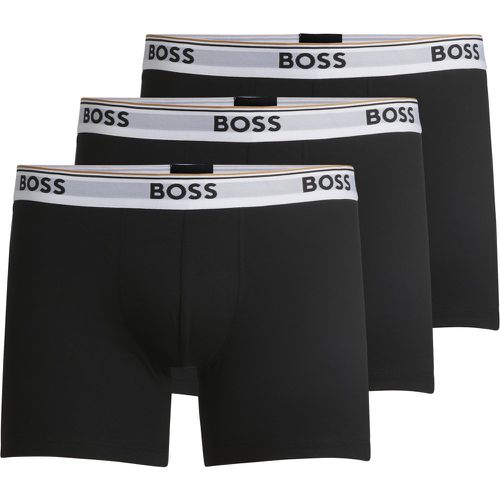 Lot de trois boxers longs en coton stretch avec logos - Boss - Modalova