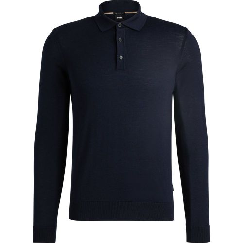 Pull en laine vierge italienne avec manches longues et col polo - Boss - Modalova