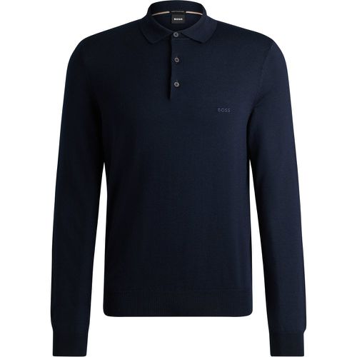 Pull en laine vierge à col polo et logo brodé - Boss - Modalova