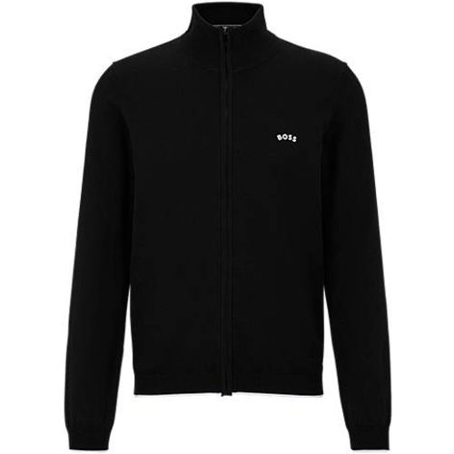 Veste en maille de coton biologique à logo incurvé - Boss - Modalova