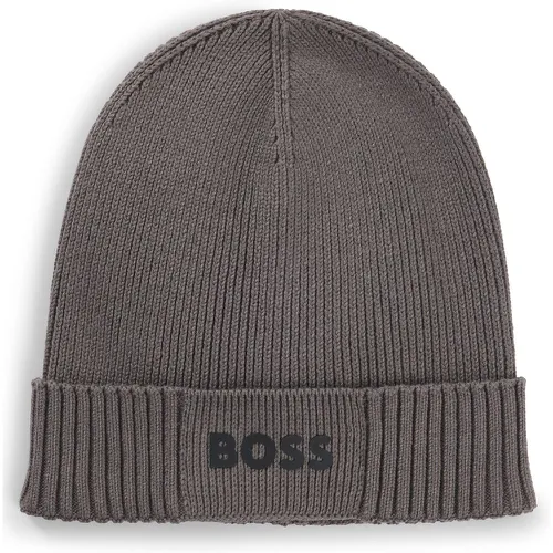 Bonnet à logo en coton et laine vierge - Boss - Modalova