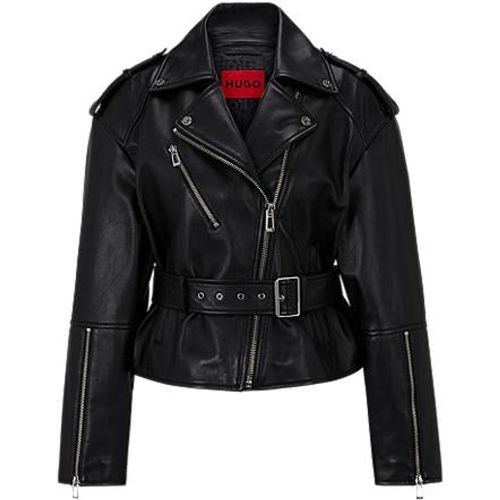 Blouson de motard Relaxed Fit en cuir avec ceinture - HUGO - Modalova