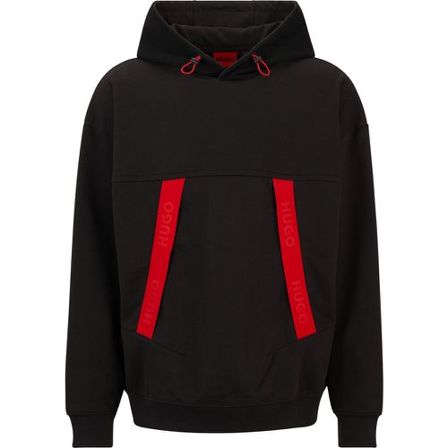 Sweat à capuche Oversized Fit avec bande logo rouge - HUGO - Modalova