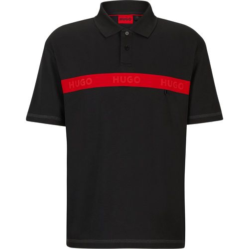 Polo en coton mélangé avec bande logo rouge - HUGO - Modalova